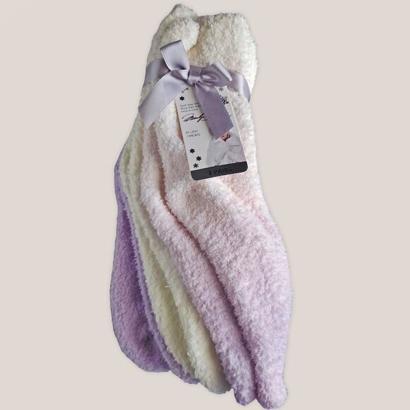 NWT Marilyn Manroe Plush Crews Soft Socks in Purple, Pink, Cream Fuzzy Pack of 3 - Picture 1 of 6